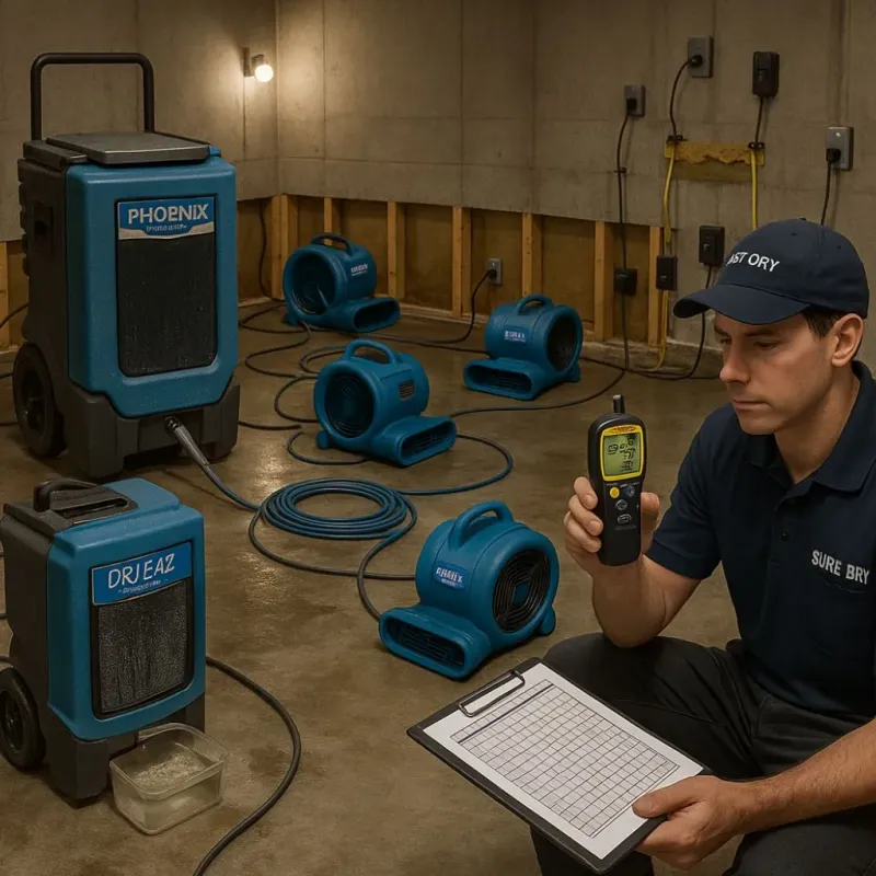 Structural Drying and Dehumidification process in Dedham, MA